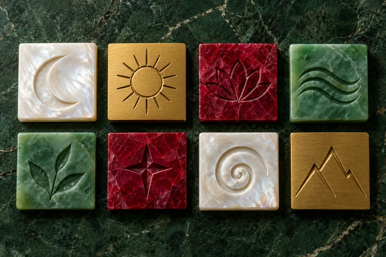 Eight differently textured tiles arranged in two rows of four.