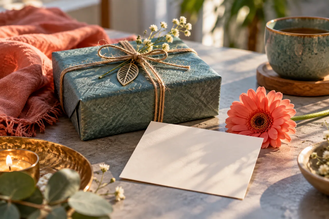 Original editorial illustration for A thoughtful festive gift does not need a lucky-price tag; symbolic artwork, not a measured personal chart.