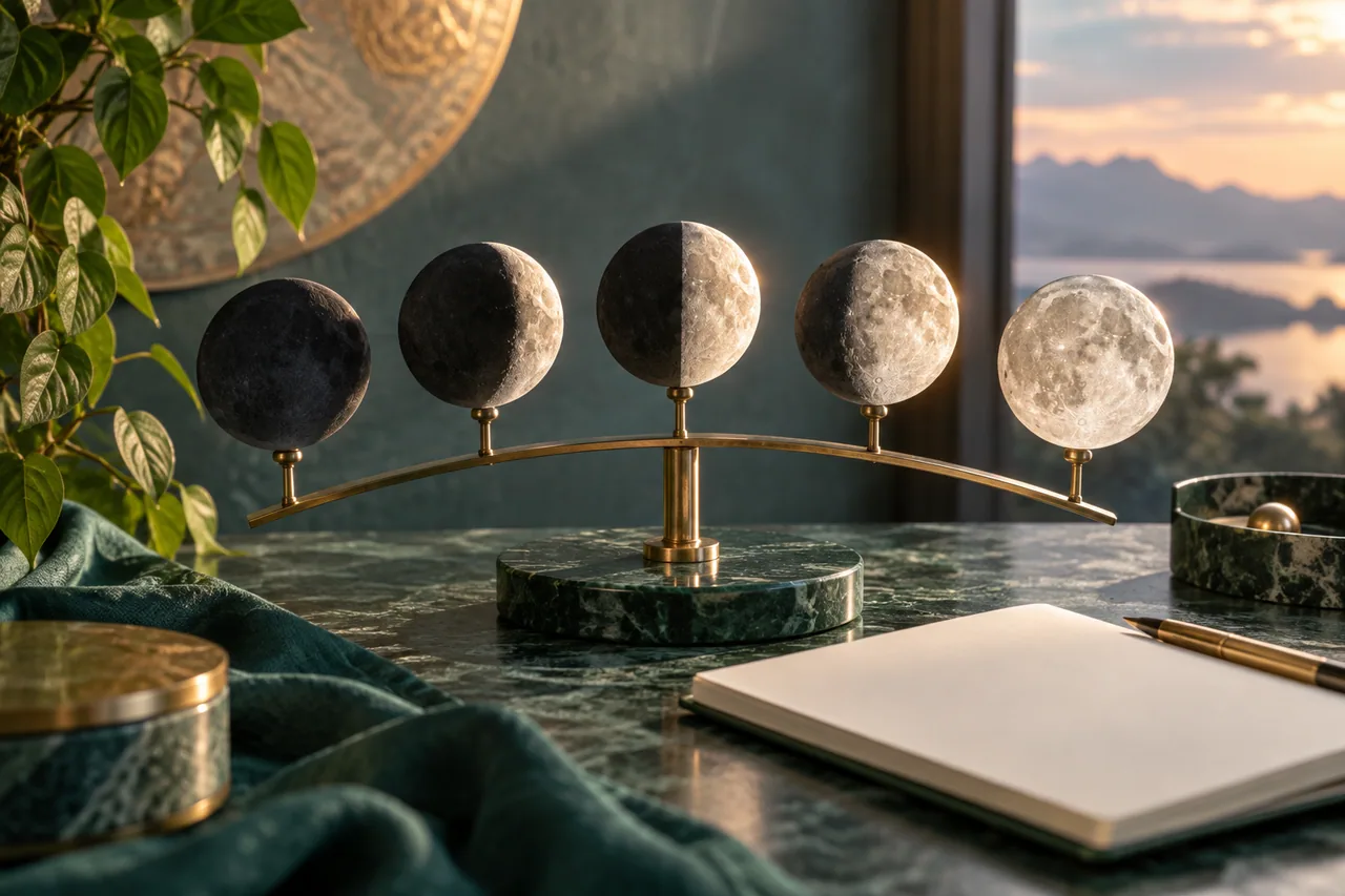 Original editorial illustration for Why is a half-lit Moon called first quarter?; symbolic artwork, not a measured personal chart.