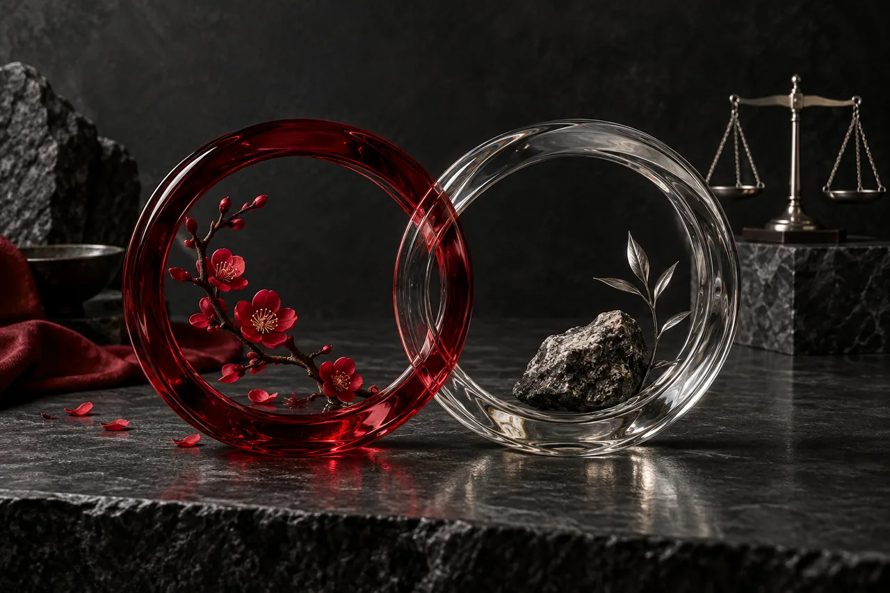 Two distinct glass frames meeting without losing their individual shapes.