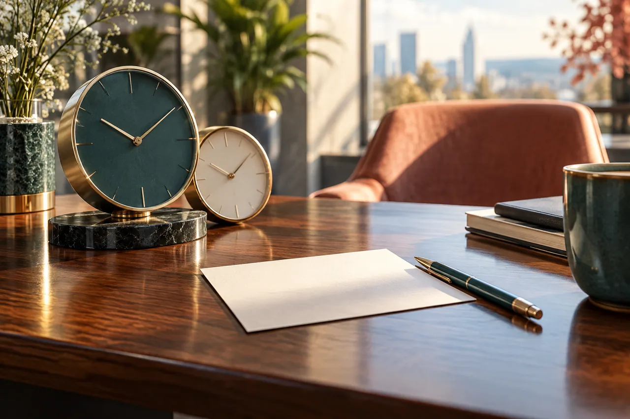 Original editorial illustration for An auspicious interview time cannot do the preparation for you; symbolic artwork, not a measured personal chart.