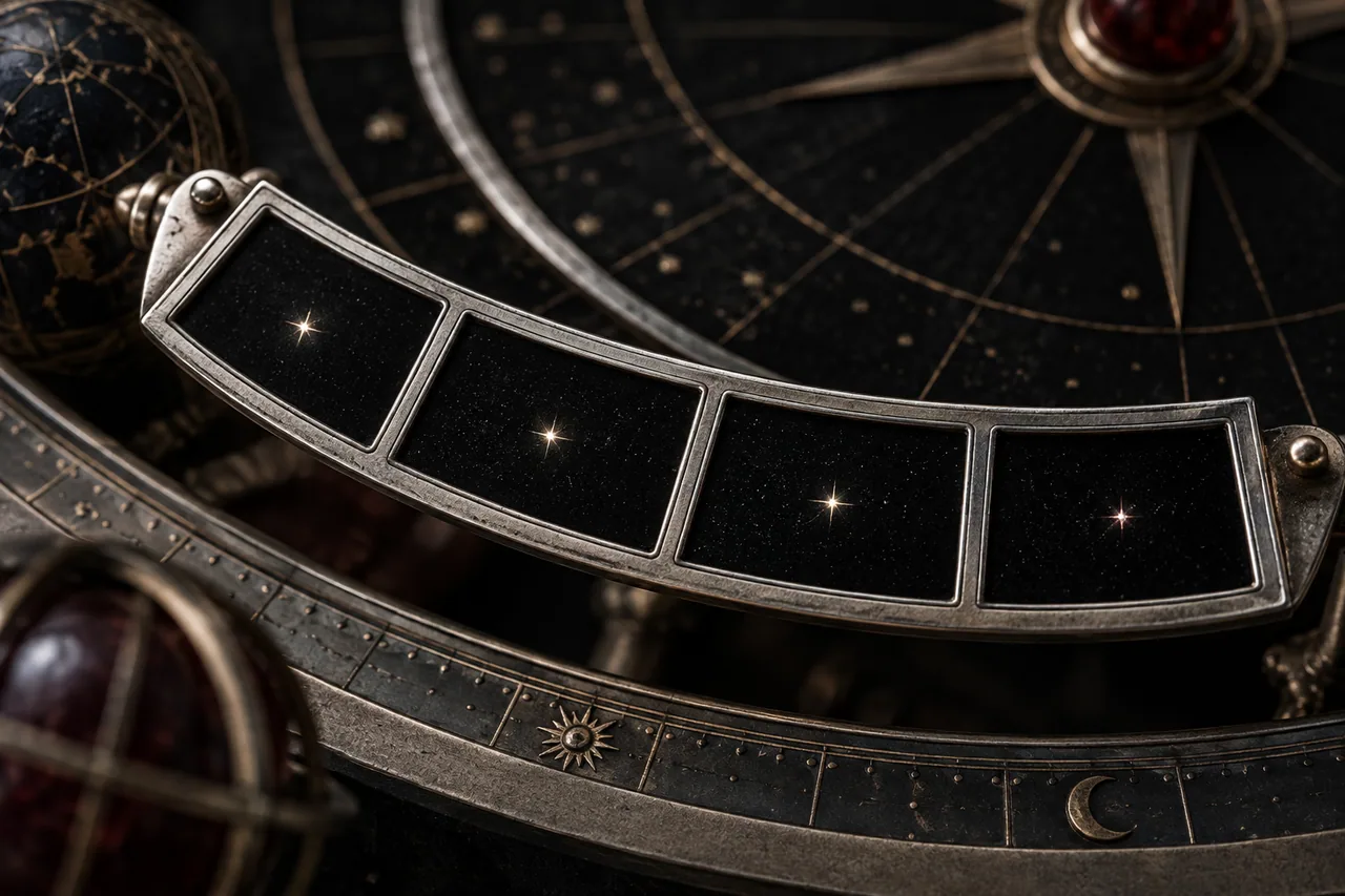 A curved star-map segment with four clearly separated insets.