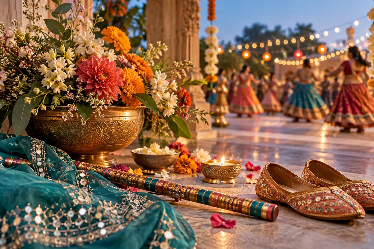 Original editorial illustration for Your first Garba evening: a welcoming way to join; symbolic artwork, not a measured personal chart.