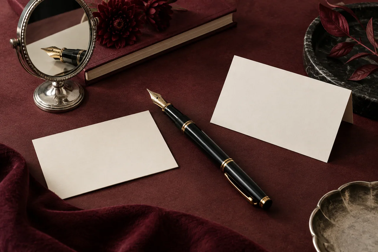 A pen between two blank name cards, suggesting a considered change.