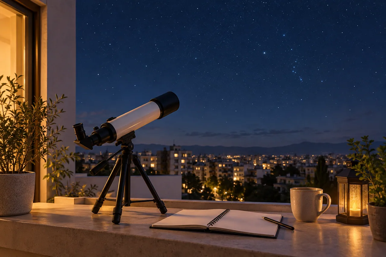 Original editorial illustration for October 2026 night sky: start with what you can actually see; symbolic artwork, not a measured personal chart.
