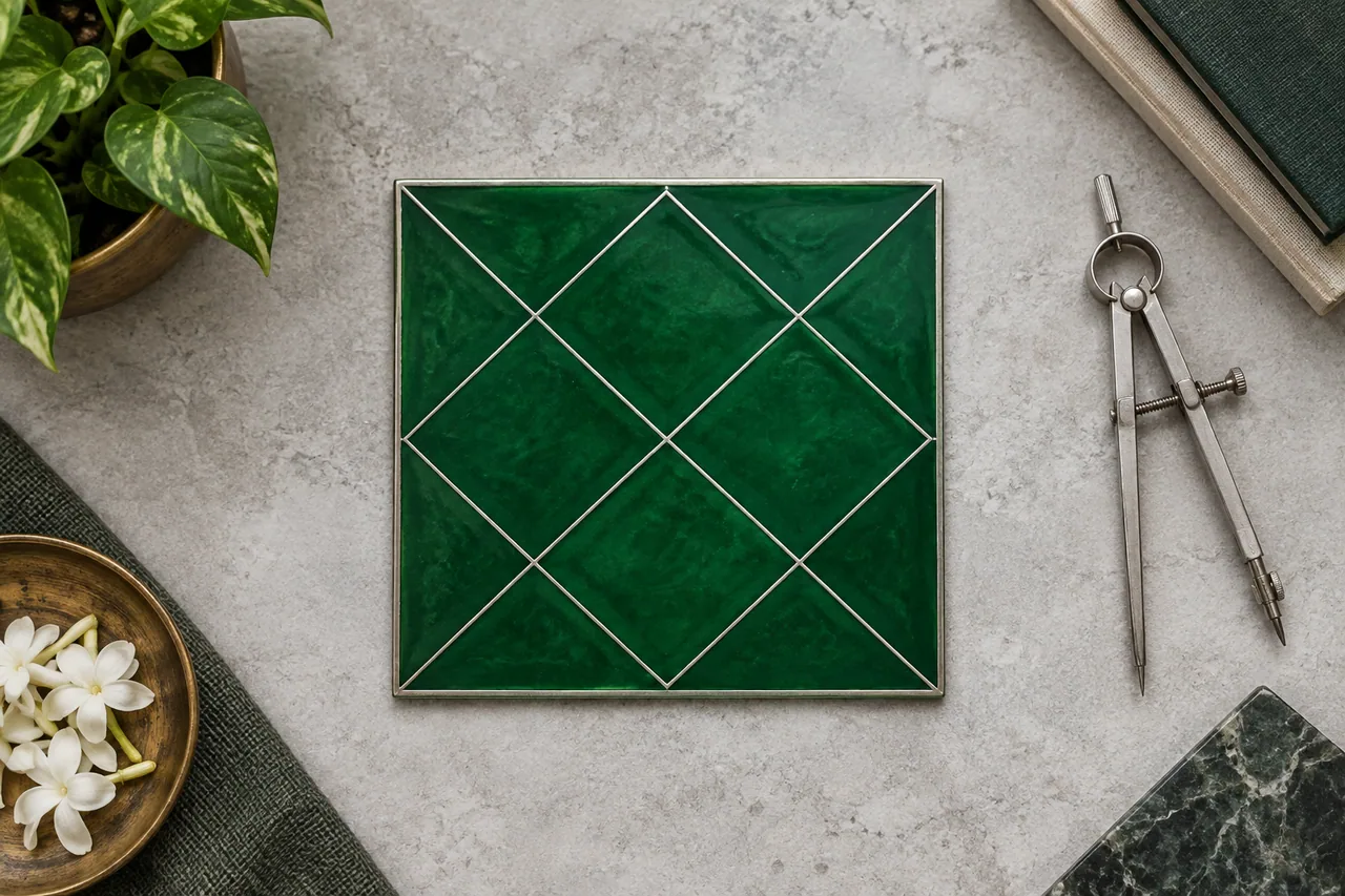 An unlabelled North Indian chart framework on green enamel.