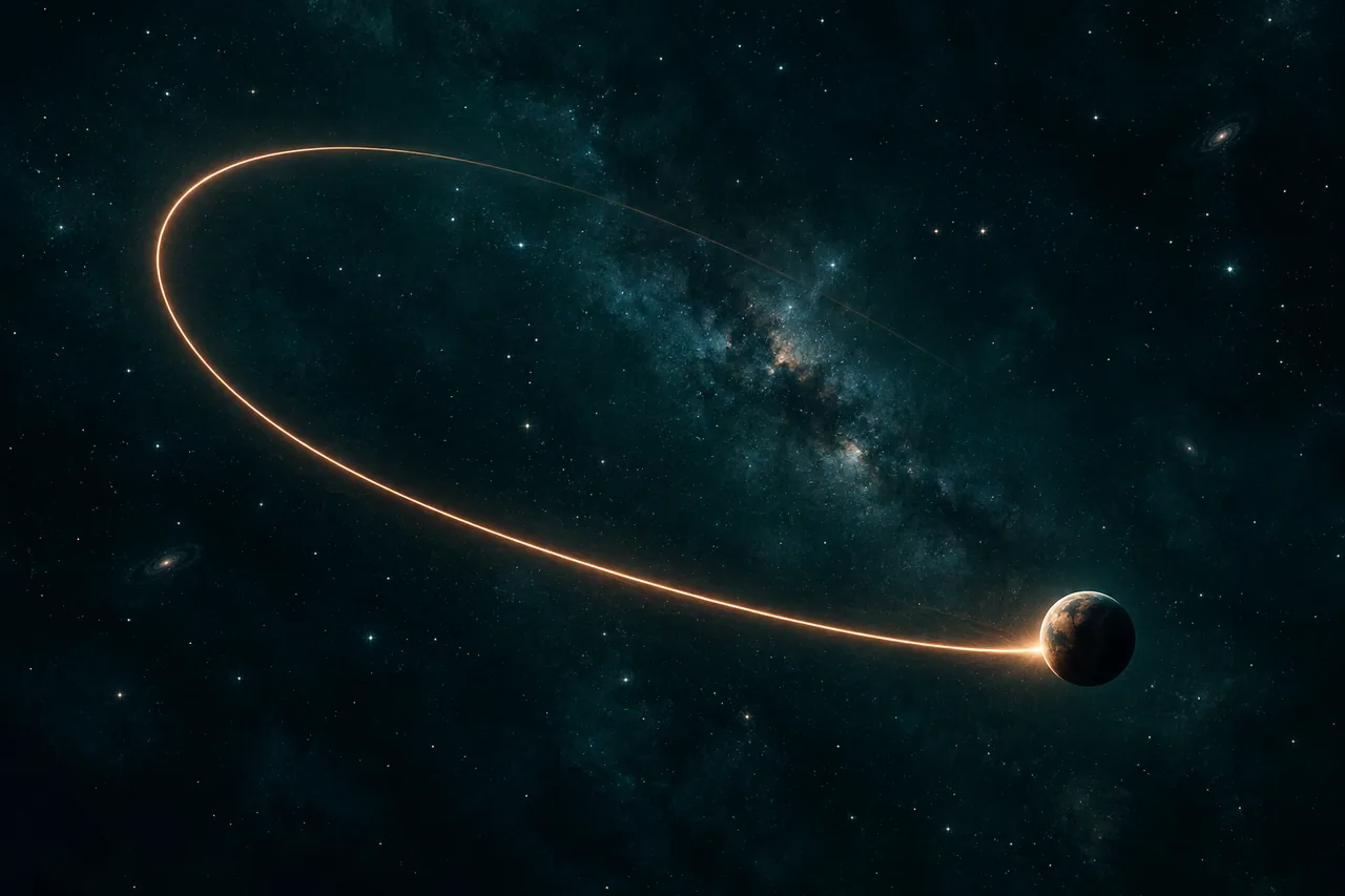 A looping light trail illustrating apparent retrograde motion.