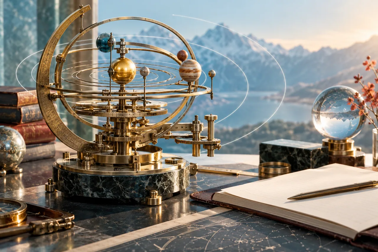 Original editorial illustration for Swiss Ephemeris is not a personality test; symbolic artwork, not a measured personal chart.