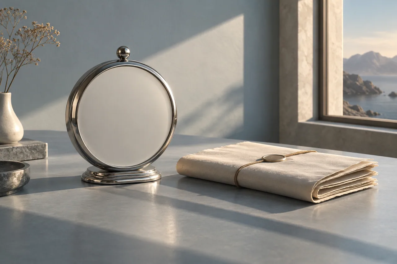 A handless clock beside an archival paper, symbolising an unknown birth time.