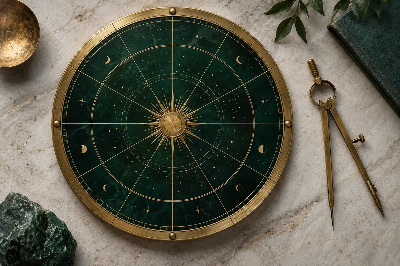 A circular astronomical instrument and precision divider on stone.