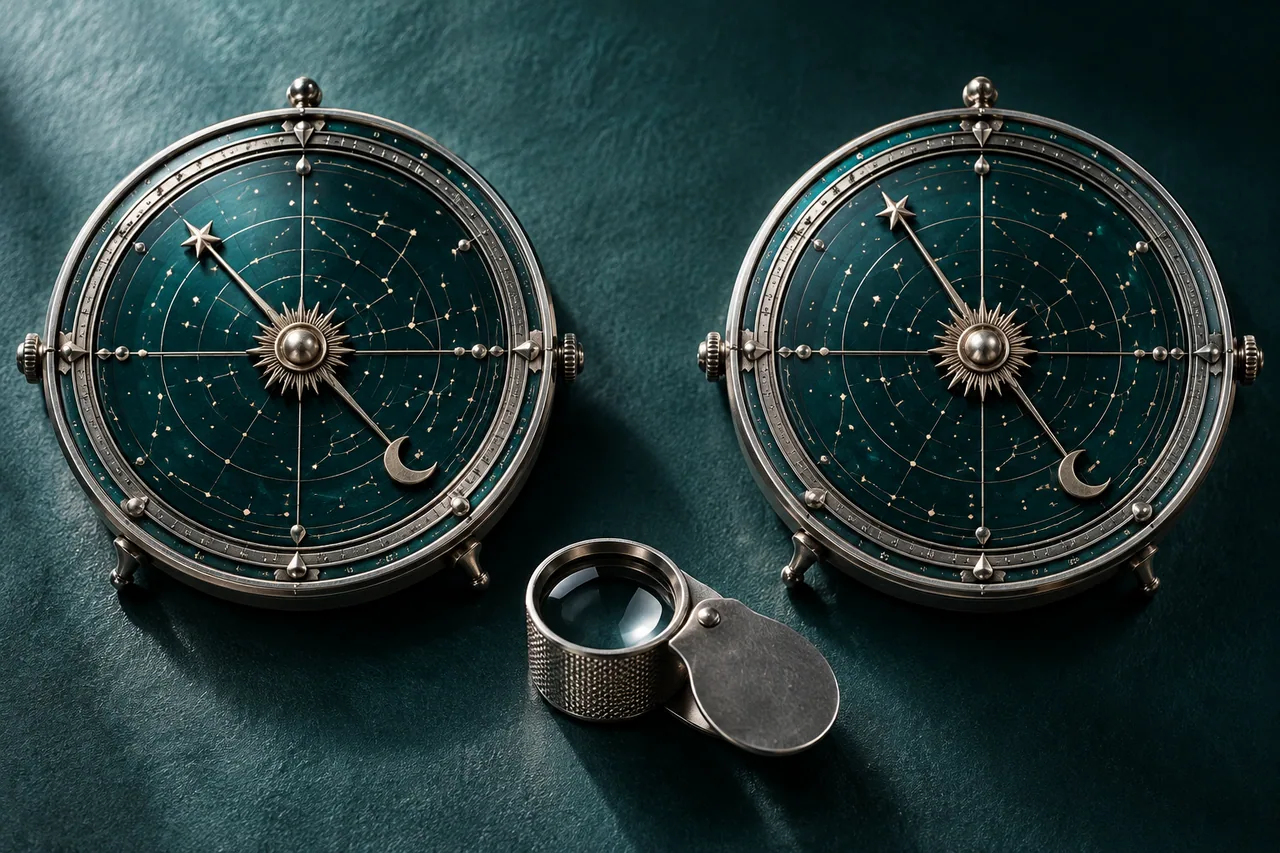 Two measuring instruments with slightly different pointer positions and a loupe.