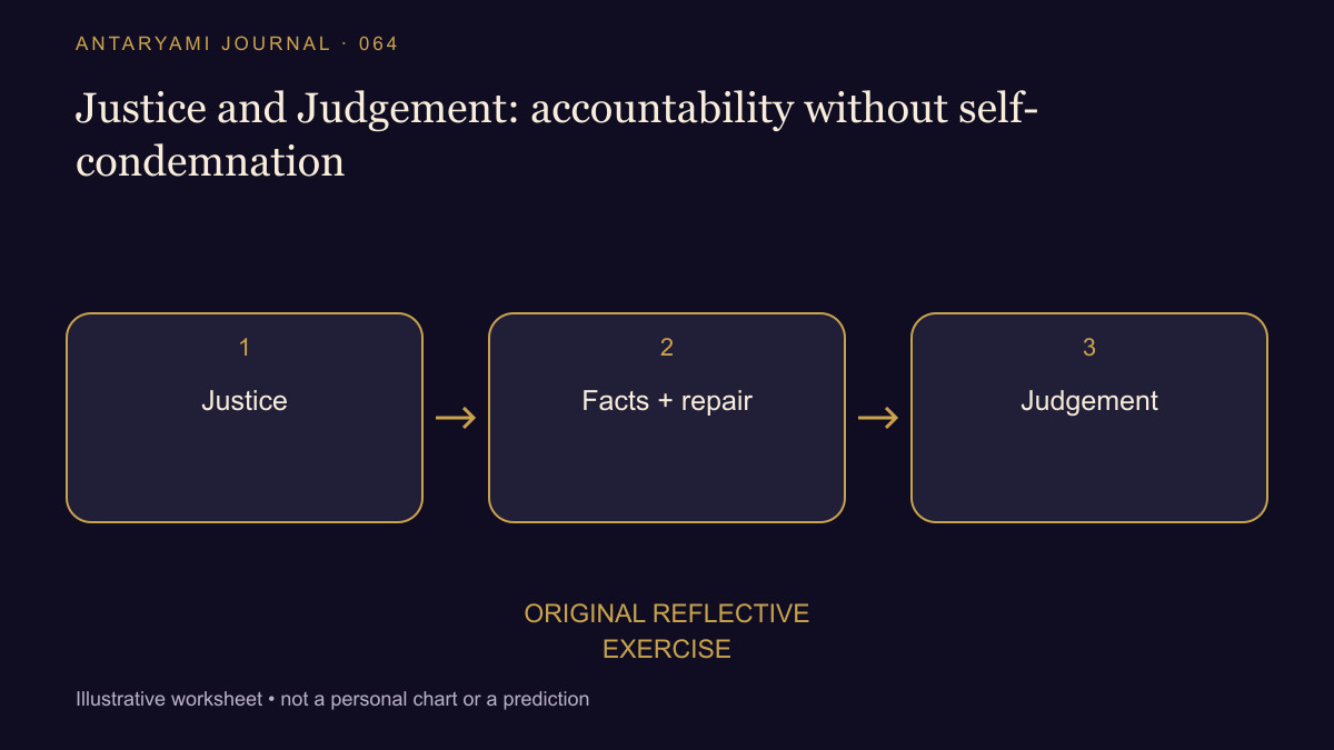 Conceptual diagram: Justice; then Facts + repair; then Judgement.
